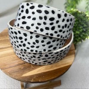 Womens Black & White Spotted Belt with Fur Texture, 43” Long *No Buckle*